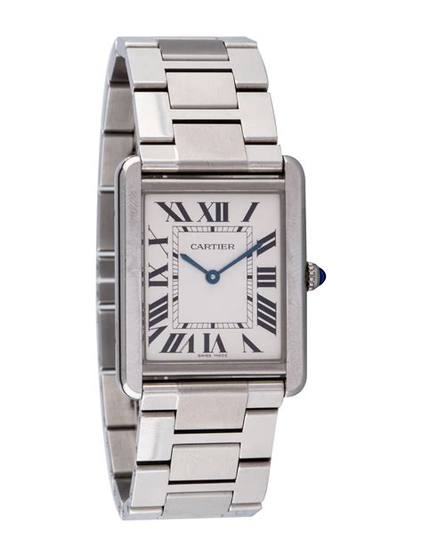 stainless steel cartier tank watch|cartier watch tank solo price.